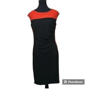 IMPRESS Orange/Black Cap Sleeve Bodycon Dress with Side Ruffle